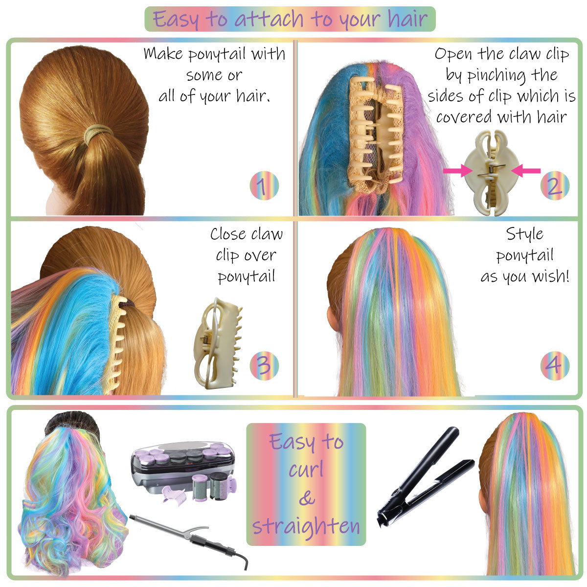 Rainbow Human Hair Extensions. Colored Hair Extension Clip, Hair