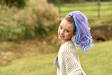 Girl posing with Blue & Raspberry purple hair extensions 
