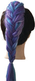 Kids Blue & Raspberry Ponytail Hair Extension Back View French Braided