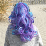 Back View Kids Blue & Raspberry Ponytail Wavy Hair Extensions