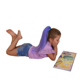 Girl reading a book with Kids Blue & RaspberryPurple Ponytail Hair Extension