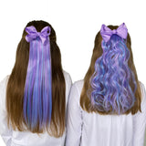 Straight & Curled Kids Blue & Purple Hair Extensions with Purple Bow