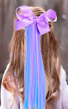 Kids Blue & Purple Hair Extensions with Purple Bow Straight Back View