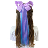 Girl With Ponytail Kids Blue & Purple Hair Extensions with Purple Bow