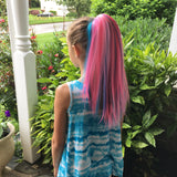 Girls colorful straight hair extension back view
