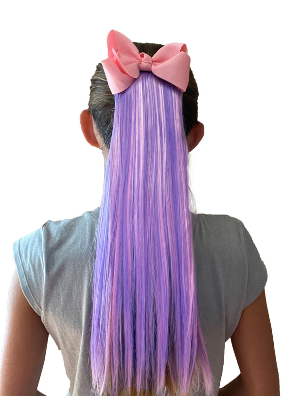 Purple & Pink Kids Hair Extensions with Bubble Gum Bow
