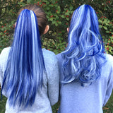 Girls wearing blue & white colorful hair extensions straight & wavy 