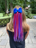 Girl wearing red white navy blue bow hair extensions little girl gifts