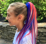 Girl wearing cute & colorful red white blue hair extension