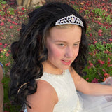 Girls black wig with tiara headband for princess play