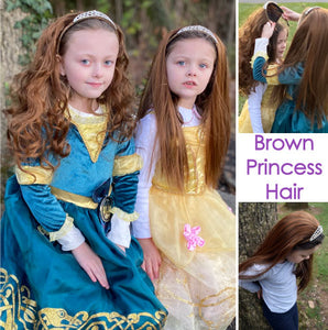 Brown Princess Hair Extensions with Rhinestone Tiara Headband Wavy & Straight